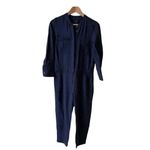 J Crew Women Navy Drapery Oxford Jumpsuit Long Sleeve Elastic Waist SZ 2 Blue Photo 2