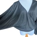 JustFab NWT Womens Just Fab Metallic Shimmer Black Ribbed Faux Wrap Top Blouse M Photo 1
