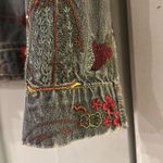 Chico's Gray Jean Jacket with Red and Yellow Embroidery Photo 7