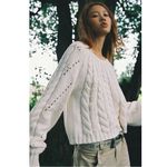 Free People  Chunky Cable Knit Sandre Pullover Sweater Ivory XL Preppy Classic Photo 3