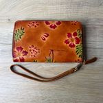 Hawaii Wristlet Leather Zip Around Wallet Tropical Palm Hibiscus Embossed Orange Photo 1