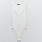 ZARA  White Micro Ribbed Sweetheart Neckline Plunging Sleeveless Bodysuit Photo 10