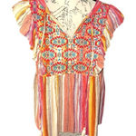 THML Savanna Jane Multicolor Boho Whimsy Tassel Tie Embroidered Blouse Photo 2