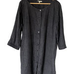 Eileen Fisher Linen Button Down Shirt Dress Size L Knee Length Lagenlook Gray Photo 0