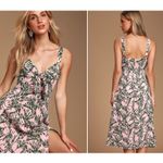 Lulus La Paz Pink and Green Leaf Print Tie-Front Midi Dress Size Medium Wedding Guest Photo 10