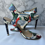 Nine West  White Blue Green Floral Print Sandal Heel Size 7 Photo 5