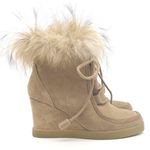 Cecelia New York Holly Wedge Bootie Chestnut Suede Fox Fur Lace Up Boot Size 9 Brown Photo 7