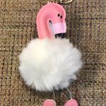 Flamingo Pom Pom Hangtag Pocket Book Purse Bag Decoration Keychain Photo 0
