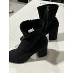 Madden Girl Woman’s  Black Fabric 9m Side Zip Block Heel Ankle Bootie Photo 2