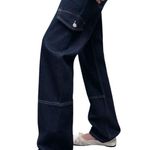 ZARA Women’s Dark Wash Straight Leg Jeans Size 2 / 34 | Cargo Pocket Detail Photo 2