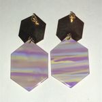 Hexagon Drop Earrings in Gold Tone and Pastel Purple Photo 3