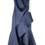 Eliza J One-Shoulder Side-Tuck Ruffle Hem Scuba Gown Navy Size US 2 Photo 0