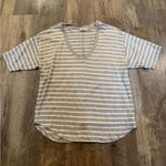 Faherty  Oceanside Linen V-neck Short Sleeve Tee Women S Tan White Hampton Stripe Photo 1