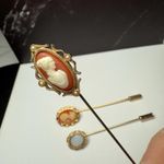 Lapel Stick Pin Gold Tone 1 Avon Lot Of 3 Cameo Lady Face, White Faux Opal Photo 11