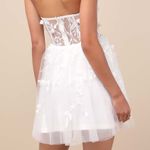 Lulus NWT Marvelously Lovely White Tulle 3D Embroidered Strapless Mini Dress Photo 6