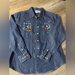 Disney Mickey Denim Sparkle Tis The Season Christmas Button Up Shirt Blue Size M Photo 1