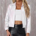Allegra K NWT Women’s Holographic Metallic Zip-Up Jacket - Medium Photo 4