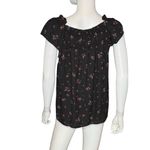 CeCe Women's Ruffled Square Neckline Floral-Print Blouse Black Sz S Photo 3
