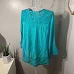 New Directions Blue Lace Button Front Blouse Whimsical Sz PL Bohemian Fairycore Photo 2