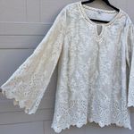 John Mark Velvet Eyelet Embroidered Flare 3/4 Sleeve Tunic Top Ivory White XL Photo 3