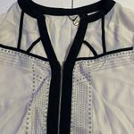 BKE  Womens Zip Blouse Ivory Studded Chiffon Full Exposed Zipper long sleeve L Photo 2