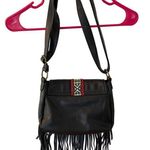 Arizona Jeans Arizona Jean Co Black Faux Leather Crossbody Bag Fringe / Boho Embroidered M Siz Photo 5