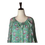 Jade Shirt Women Large Green Floral Ruffle Bell Sleeve Peasant Top Boho Cottage Green Photo 2