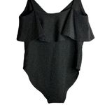ZARA Black Knit Metallic Glitter Ruffle Flounce Bodysuit Size Medium 6096/003 Photo 6