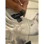 Lulus  Women's Floral Print Corset Tiered Midi Dress Tie Strap White‎ Gray Photo 6