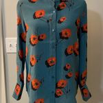 Equipment  Femme X-small 100% silk Leonne top in tapestry blue red poppy flower Photo 3