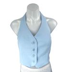 Christian LaCroix  Blue Sleeveless Button Down Cami Halter Crop Vest Tank Top 4 Photo 3