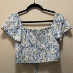 American Eagle Blue Floral Cinched Short Sleeve Tie Busty Crop Top Size Large Photo 6