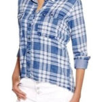 BLANK NYC  Shirt‎ Women XS Blue Plaid You Oughta Know Raw Hem Button Up Western Photo 0