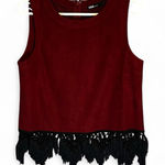 INA Burgundy Sleeveless Top with Black Lace Hem Photo 0