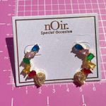 Noir half circle gold tone paved blue pink green yellow red crystals earrings Photo 3