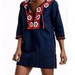 J.Crew Cover-Up Navy Blue & Red Embroidered Floral Beach Tunic Dress Sz S NWT Photo 1