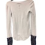 We The Free ‎  people SZ XS BLUE WAFFLE KNIT V-NECK SWEATER CUFF SLEEVE BOHO TOP Photo 4