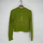 WAYF Lime Green Knit Mesh Striped Cropped Sweater XS Photo 1