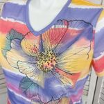 White Stag Ombre Striped Floral Studded Tee Shirt Purple Pink Yellow XXL Photo 4