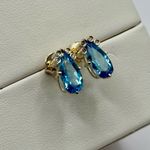 NWOT 9K Yellow Solid Gold 2.825ct Blue Topaz Pear Cut/0.04ct Diamonds Earrings Photo 1