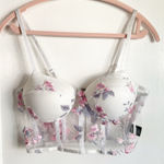 Say What? Romantic Bustier Mesh Peek-A-Boo Crop Style Top Bra Floral Embroidery Cottage M Photo 0