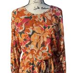 Lush Clothing Lush Floral Long Sleeve Mini Dress Orange Pink Belted Fall Women's Size Small Photo 1