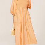 LOUNA Orange Square Neckline Puff Sleeves Chic Flowy Midi Dress size Medium Photo 9