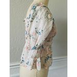 Saylor Pink Floral Clover Smocked Bodice Square Neck Peplum Blouse Photo 7