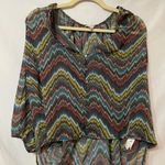 Weston Wear Sheer Button Down Blouse Chevron Womens S 3/4 Sleeve Shirt Fall Green Photo 7