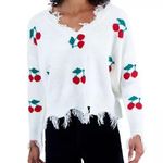 just polly  Frayed V-neck Cherry Sweater Photo 0