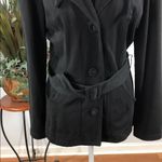 Ruff Hewn  Black Trench Coat Hoodie Belted Pocket Long Sleeve 3 Buttons Front Photo 3