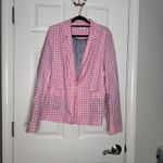 CROWN & IVY Pink Gingham Ruffle Blazer Linen Blend Size 12 Photo 1