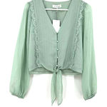 WAYF  size XS‎ new with tags green long sleeve crop blouse lace button up tie Photo 0