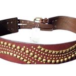 Cache Espresso Leather Nail Head Grommets Belt Buckles Pant New Matches Top $98 Photo 1